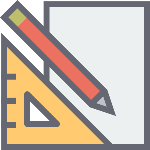 Ilustration of a square ruler, a pencil and a paper